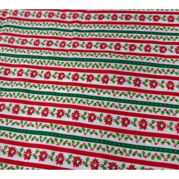 Christmas Striped Fabric Poinsettia & Holly 17x19" Red/Green Cotton Quilting Pie - Picture 8 of 10